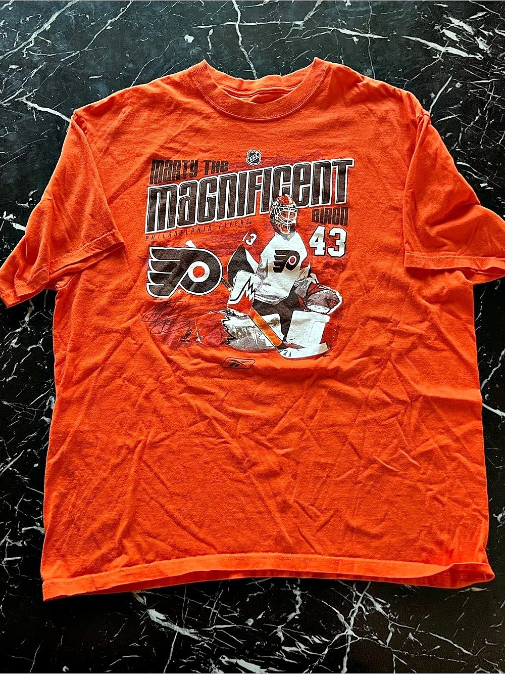 Reebok Philadelphia Flyers Marty The Magnificent Biron T-Shirt Biron Graphic Tee